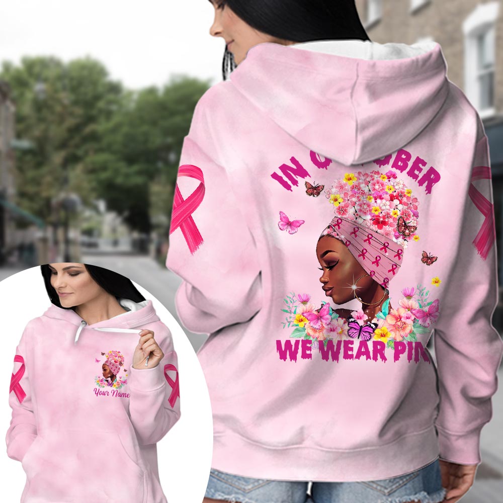 In October We Wear Pink, Shirts For Breast Cancer Family Member, Black Queen