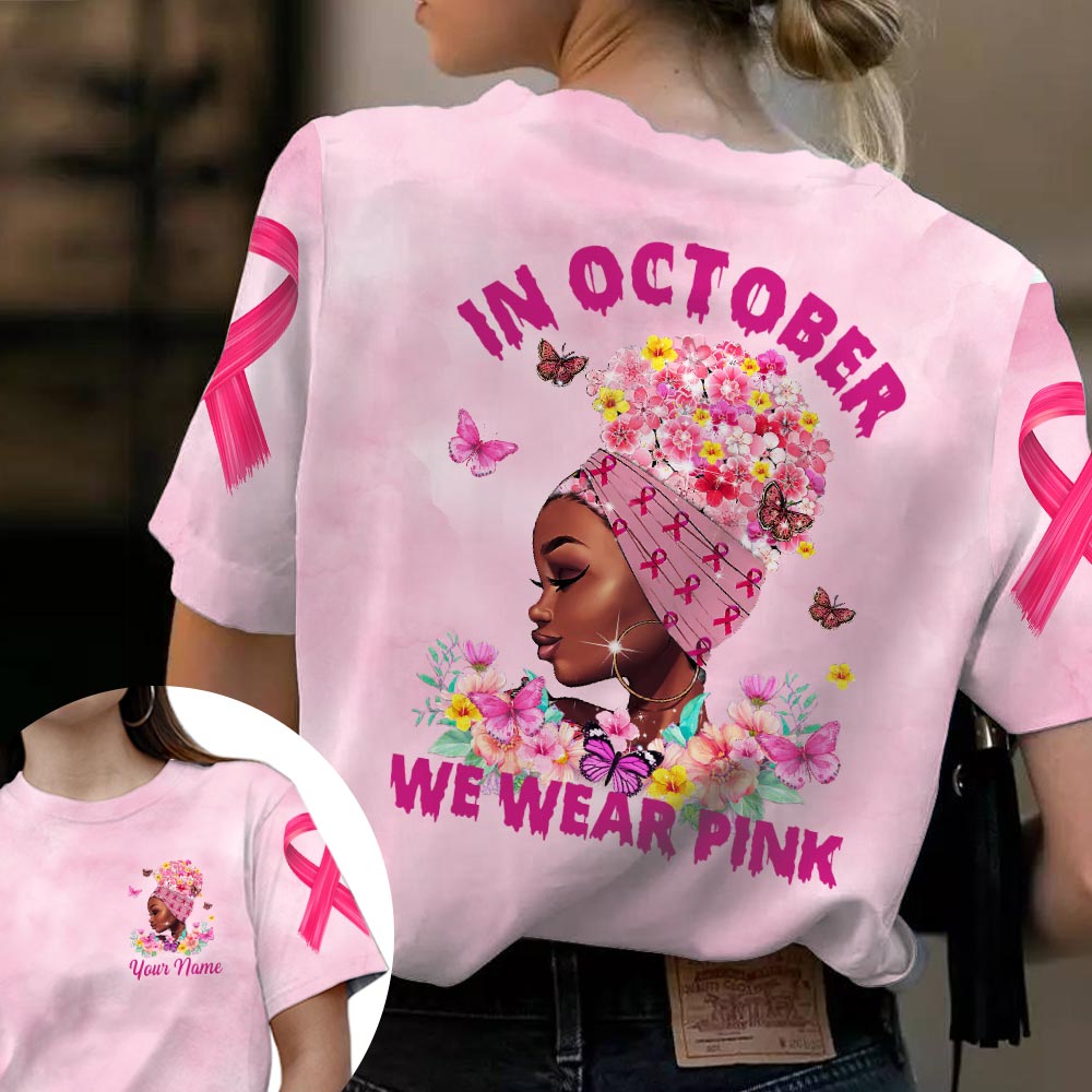 In October We Wear Pink, Shirts For Breast Cancer Family Member, Black Queen