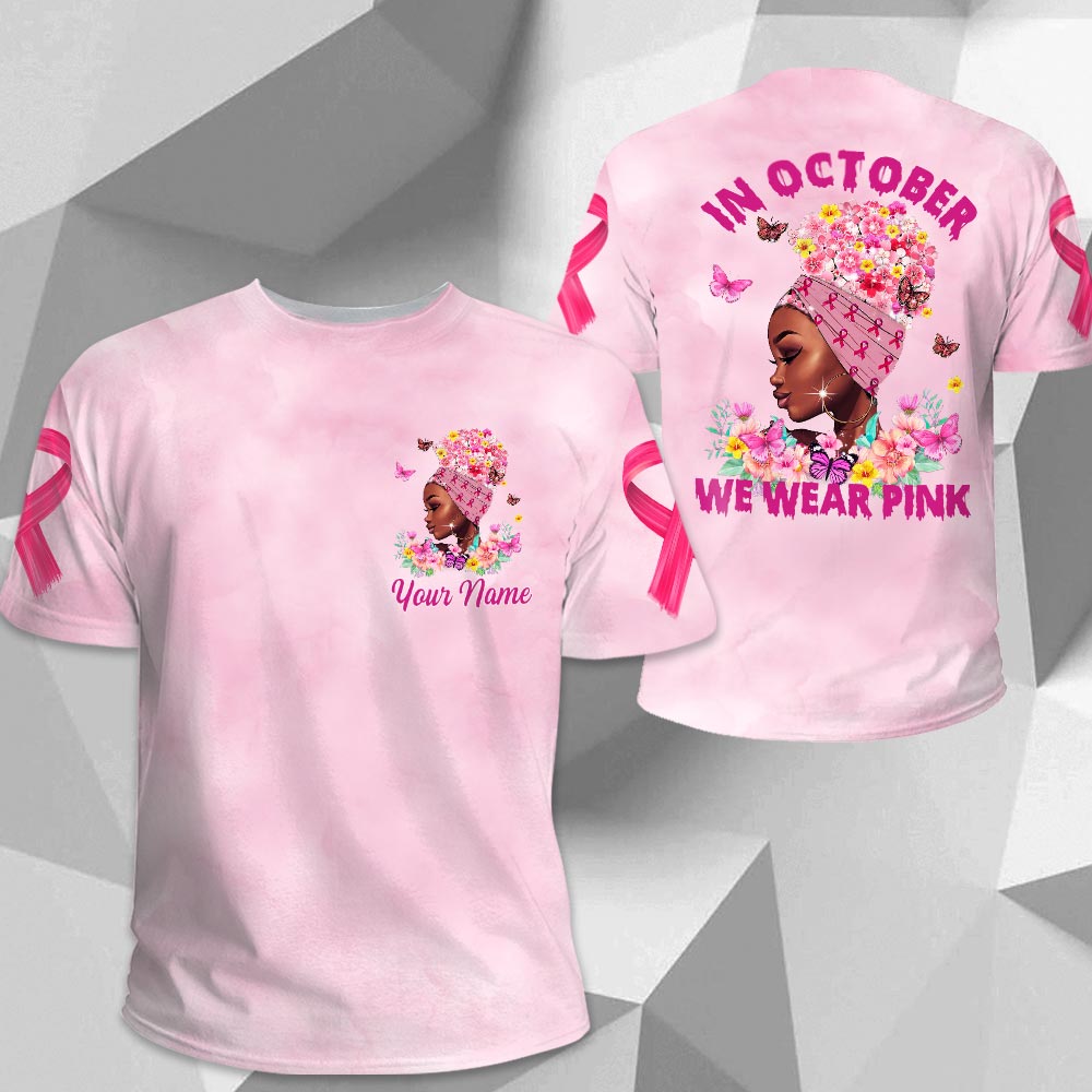 In October We Wear Pink, Shirts For Breast Cancer Family Member, Black Queen