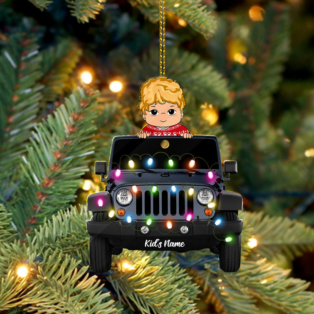 Kid With Truck Personalized Christmas 2 Sided Shape Acrylic Ornament TRNA, Made By Acrylic And The 2 Sides Are The Same
