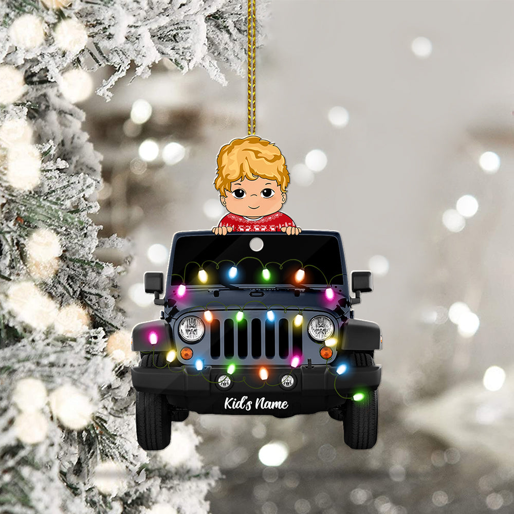 Kid With Truck Personalized Christmas 2 Sided Shape Acrylic Ornament TRNA, Made By Acrylic And The 2 Sides Are The Same