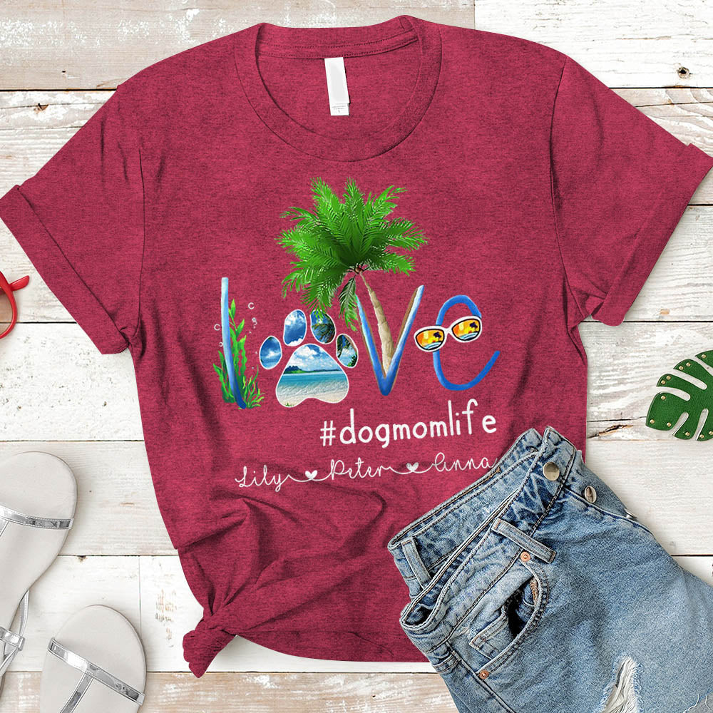 Dog Mom Summer Sea Personalized Dog's Names T-Shirt