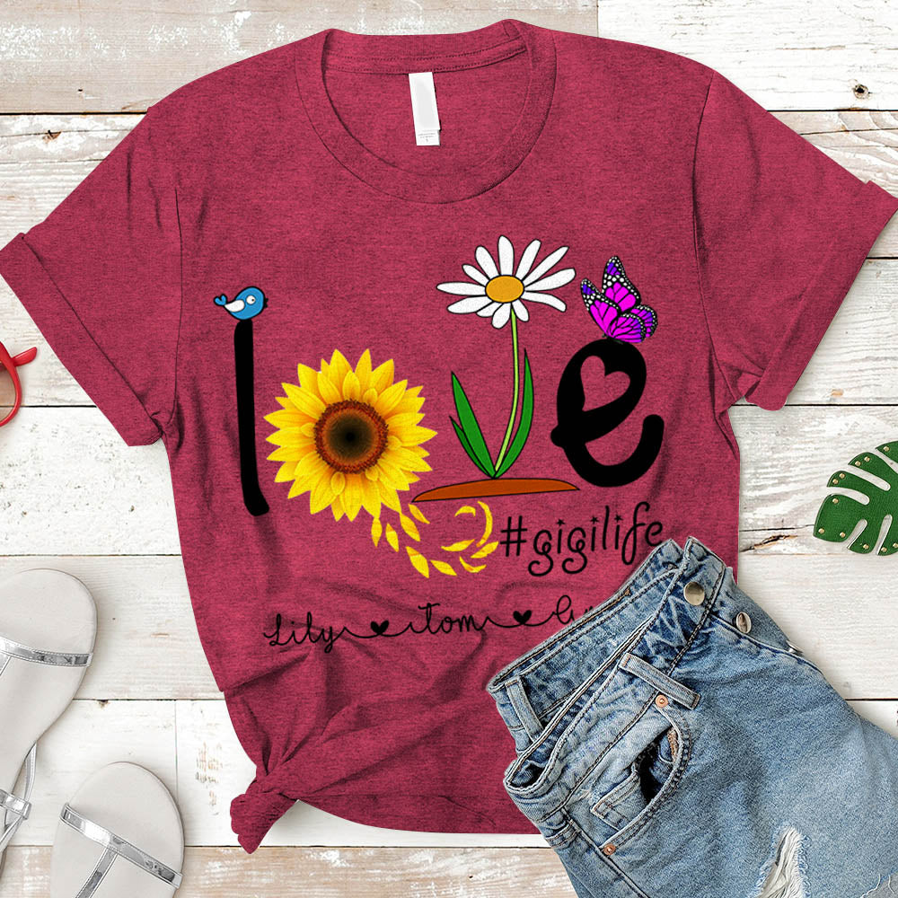 Grandma Love Gigi Life Heart Floral Cute Shirt, Nickname & Grandkid's Names Can Be Changed