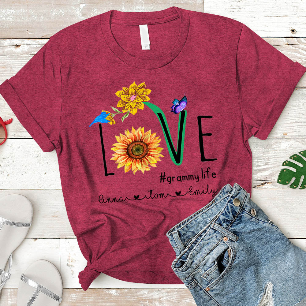 Personalized Nickname & Grandkid's Name Love Grammy Life Sunflower Shirt