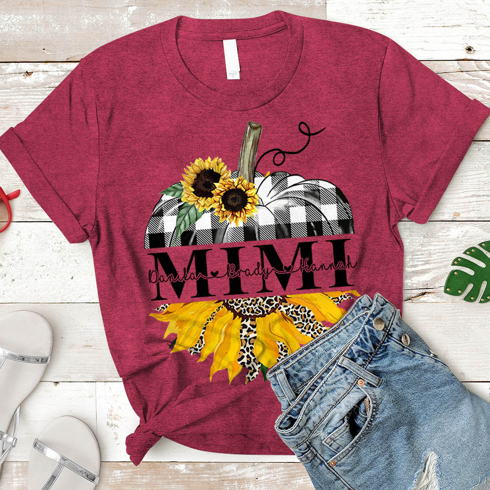 Grandma/Mimi/Gigi Sunflower Pumpkin Shirt, Nickname And Grandkid's Names Can Be Changed Vr2