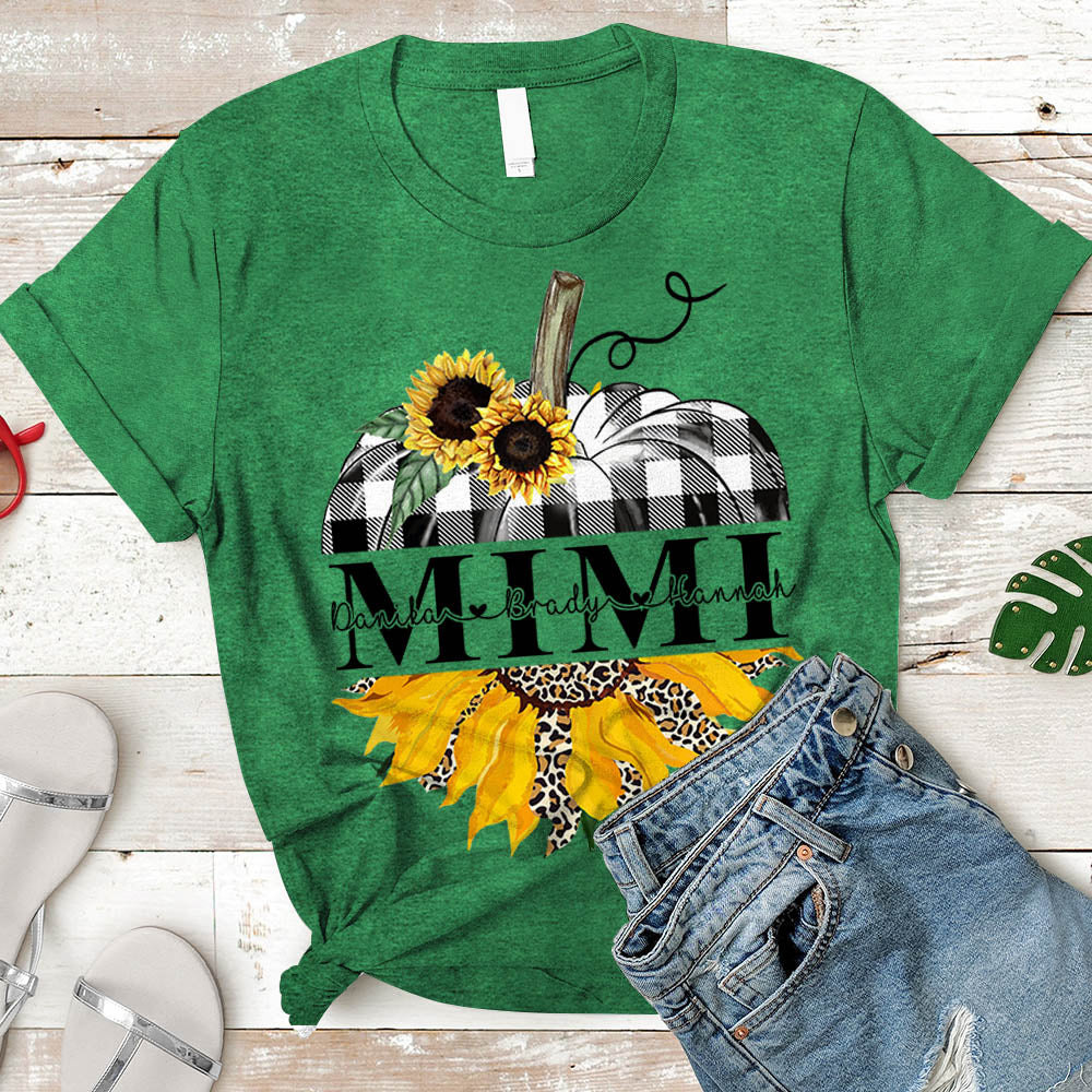 Grandma/Mimi/Gigi Sunflower Pumpkin Shirt, Nickname And Grandkid's Names Can Be Changed Vr2