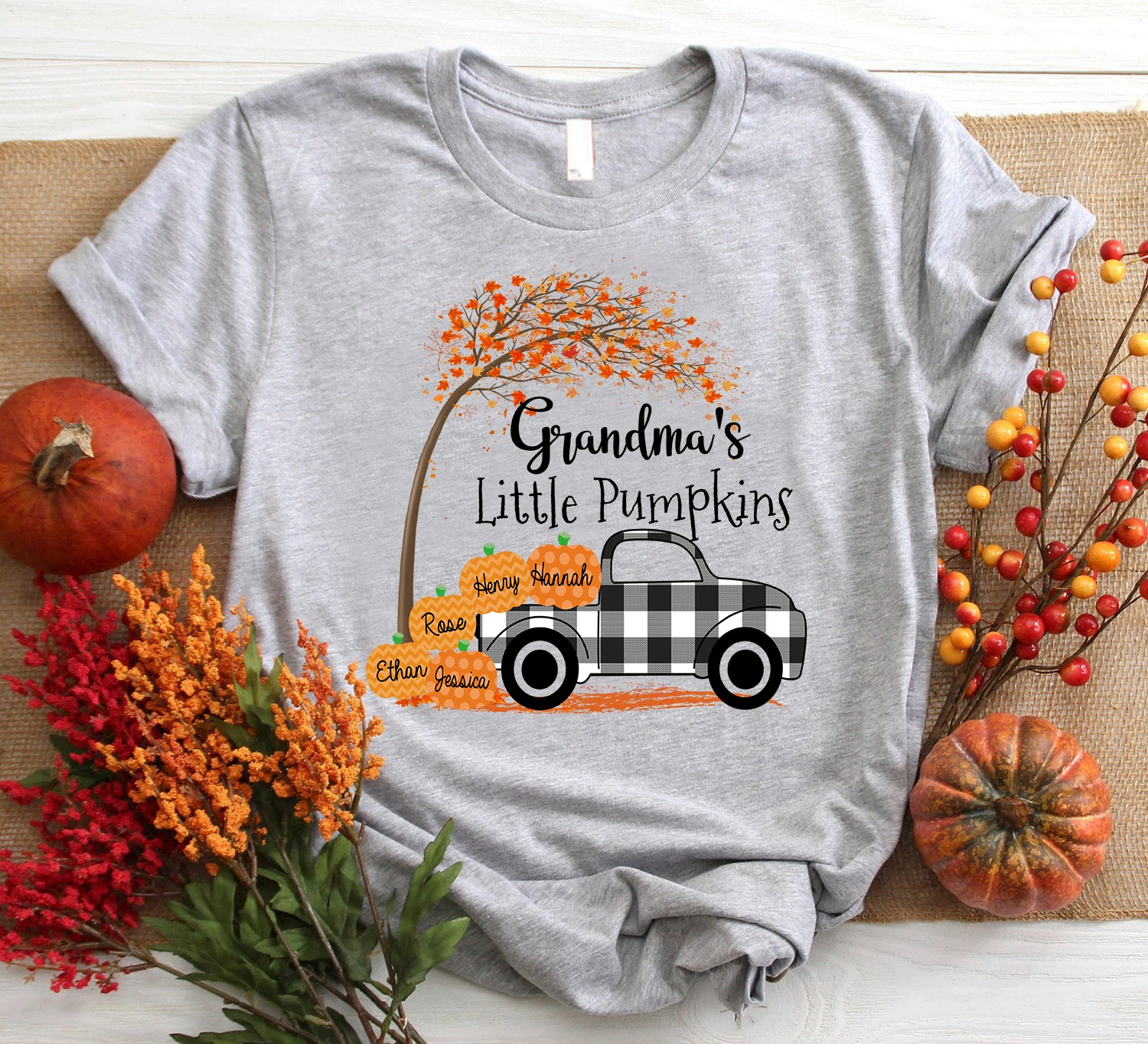 Personalized Grandma's Little Pumpkins Autumn Shirt Nickname & Grandkid's Name Can Be Changed
