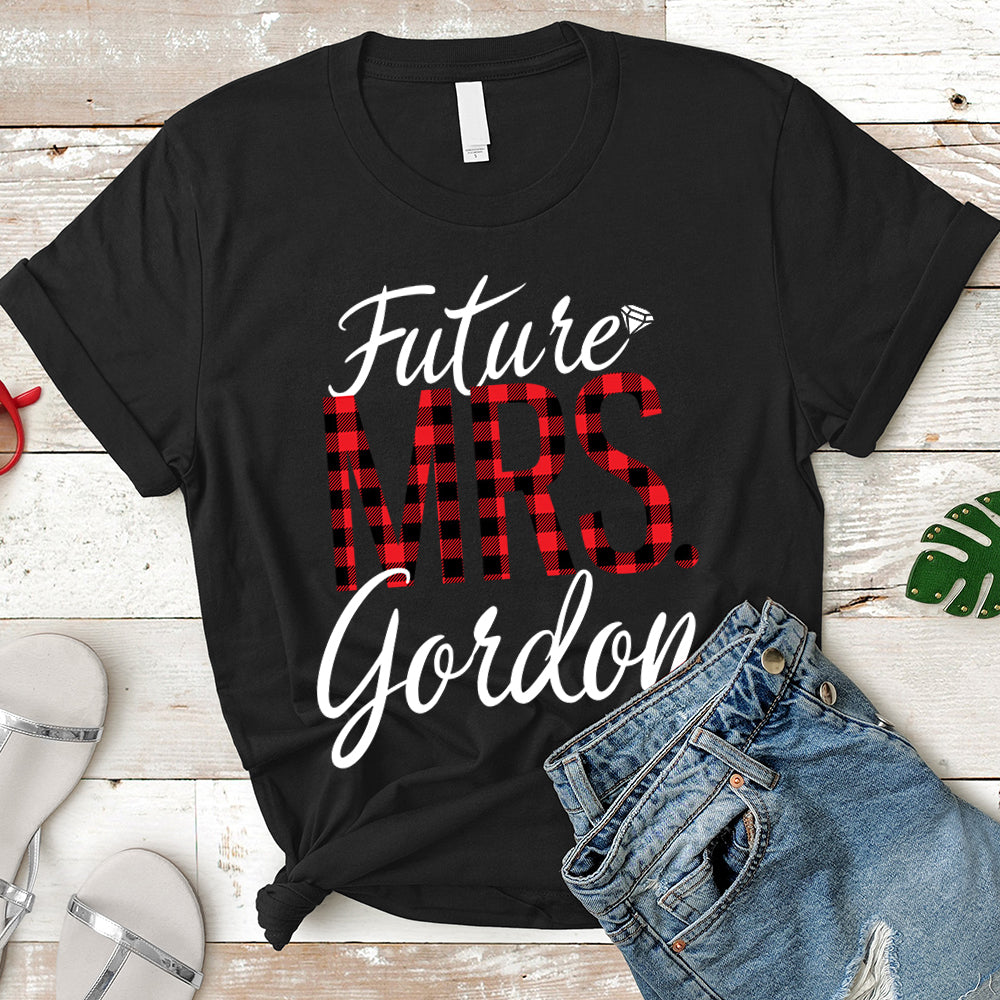 Future Mrs./Last Name Relaxed Boyfriend Personalized Last Name Boyfriend Buffalo Plaid Shirt / Caro