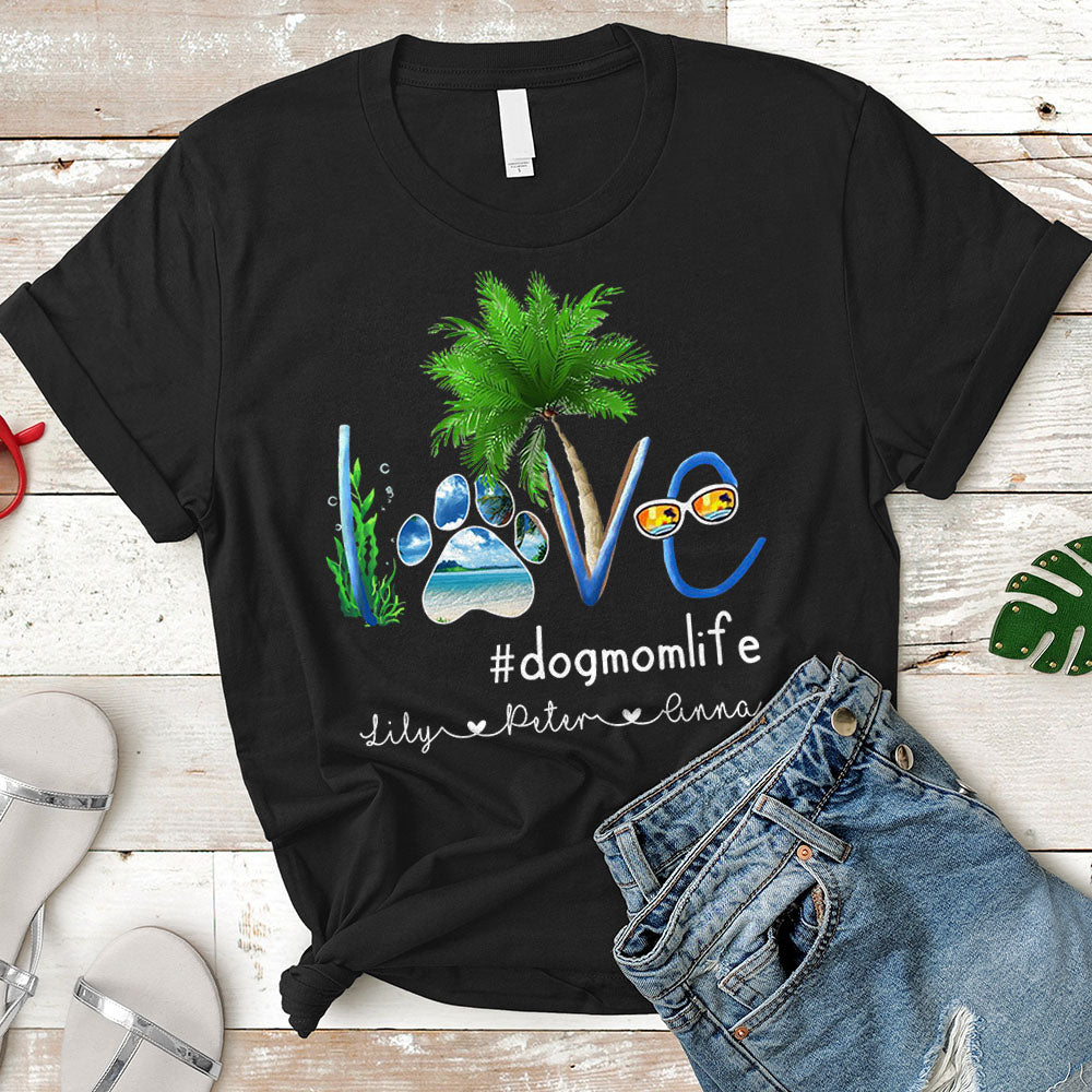 Dog Mom Summer Sea Personalized Dog's Names T-Shirt