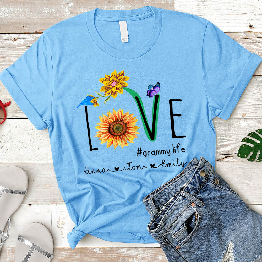 Personalized Nickname & Grandkid's Name Love Grammy Life Sunflower Shirt