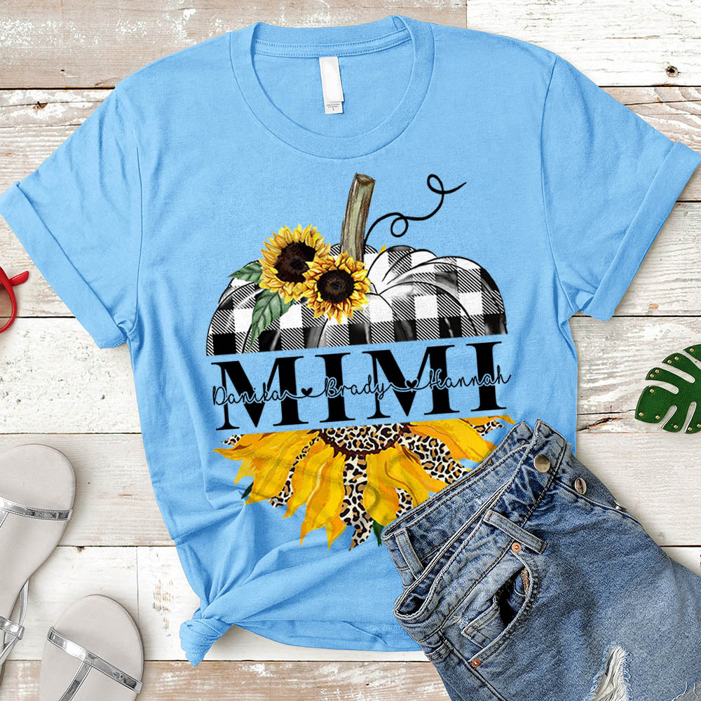 Grandma/Mimi/Gigi Sunflower Pumpkin Shirt, Nickname And Grandkid's Names Can Be Changed Vr2