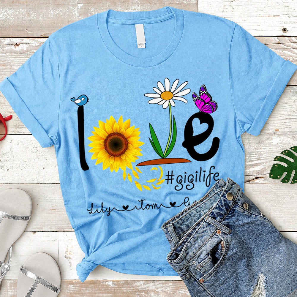 Grandma Love Gigi Life Heart Floral Cute Shirt, Nickname & Grandkid's Names Can Be Changed