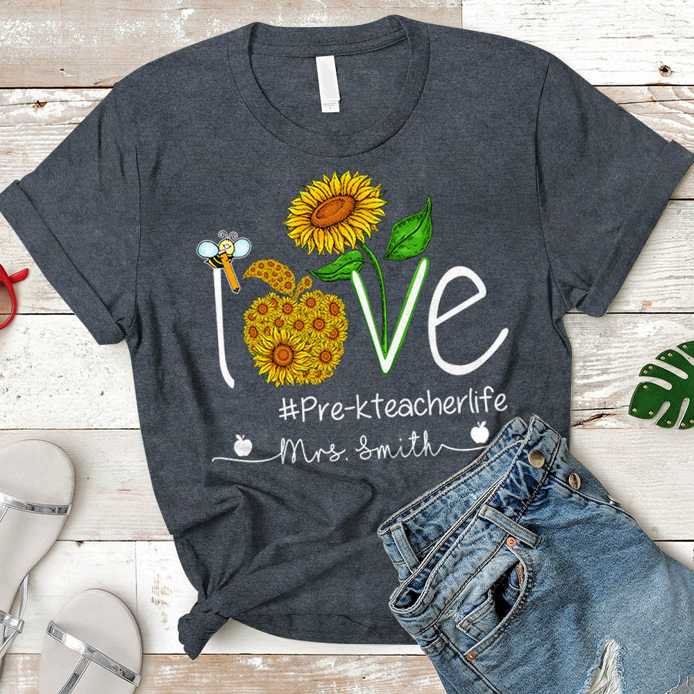 Love Teacher Life Sunflower Shirt Personalized Hashtag & Teacher Last Name H2511