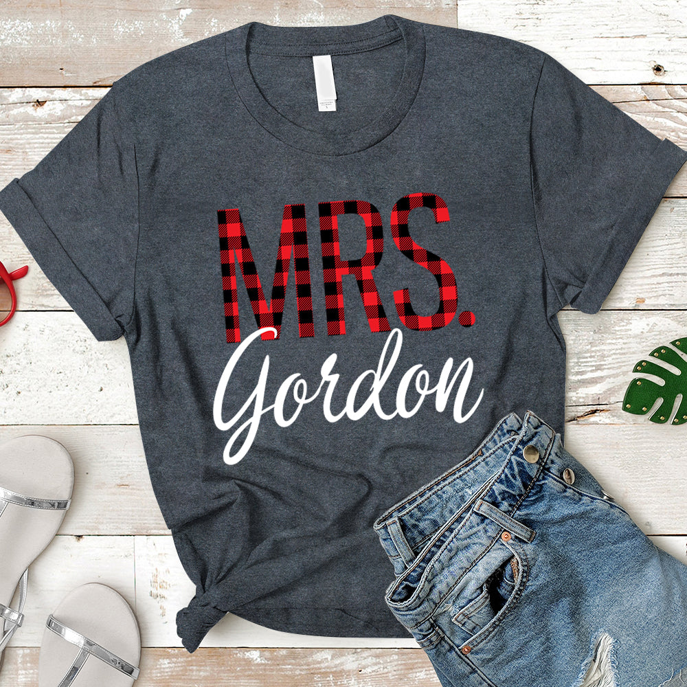 Personalized Mrs./Last Name Relaxed Boyfriend Personalized Last Name Boyfriend Buffalo Plaid Shirt / Caro