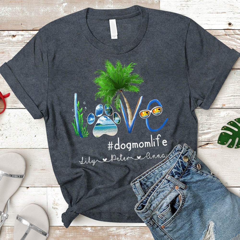 Dog Mom Summer Sea Personalized Dog's Names T-Shirt