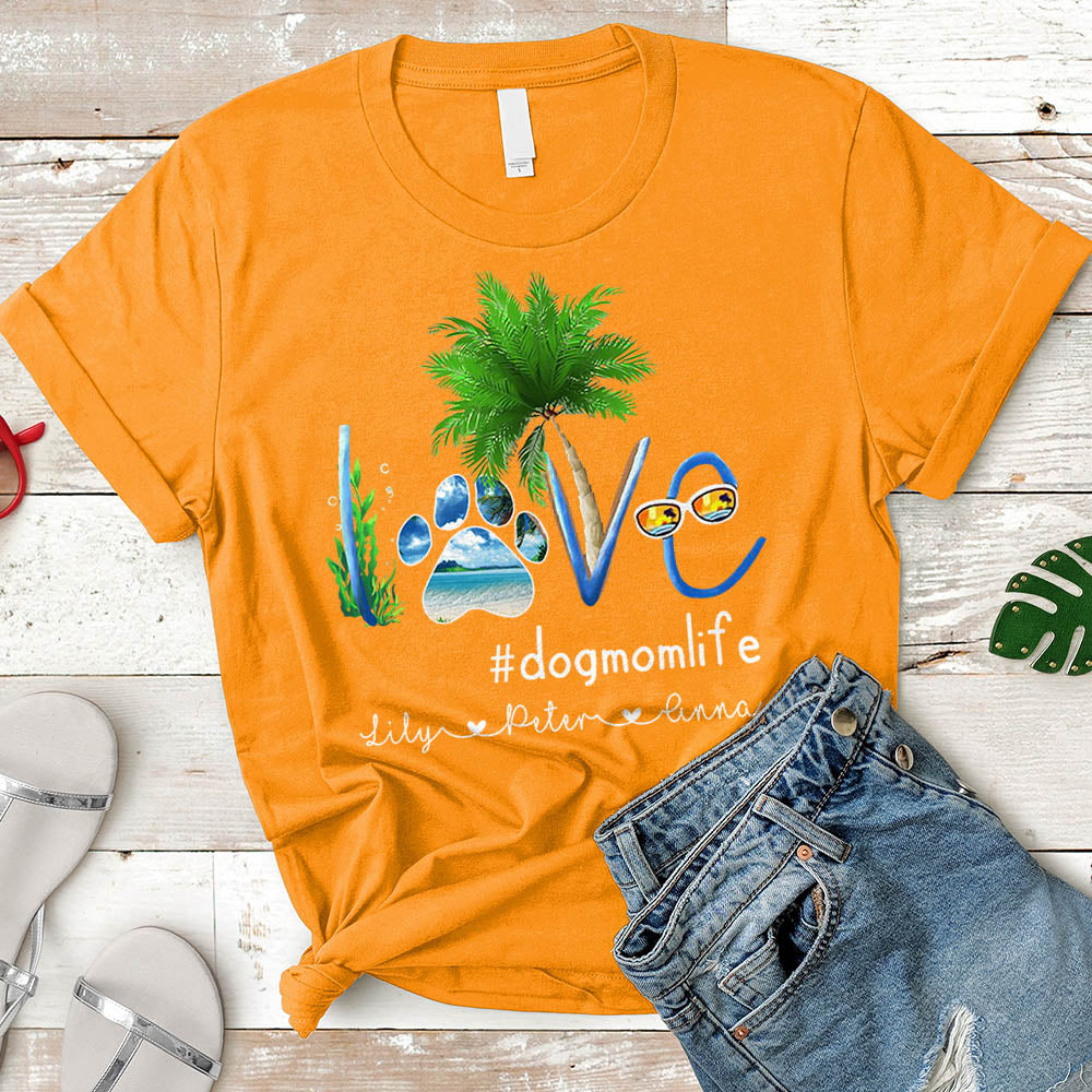 Dog Mom Summer Sea Personalized Dog's Names T-Shirt