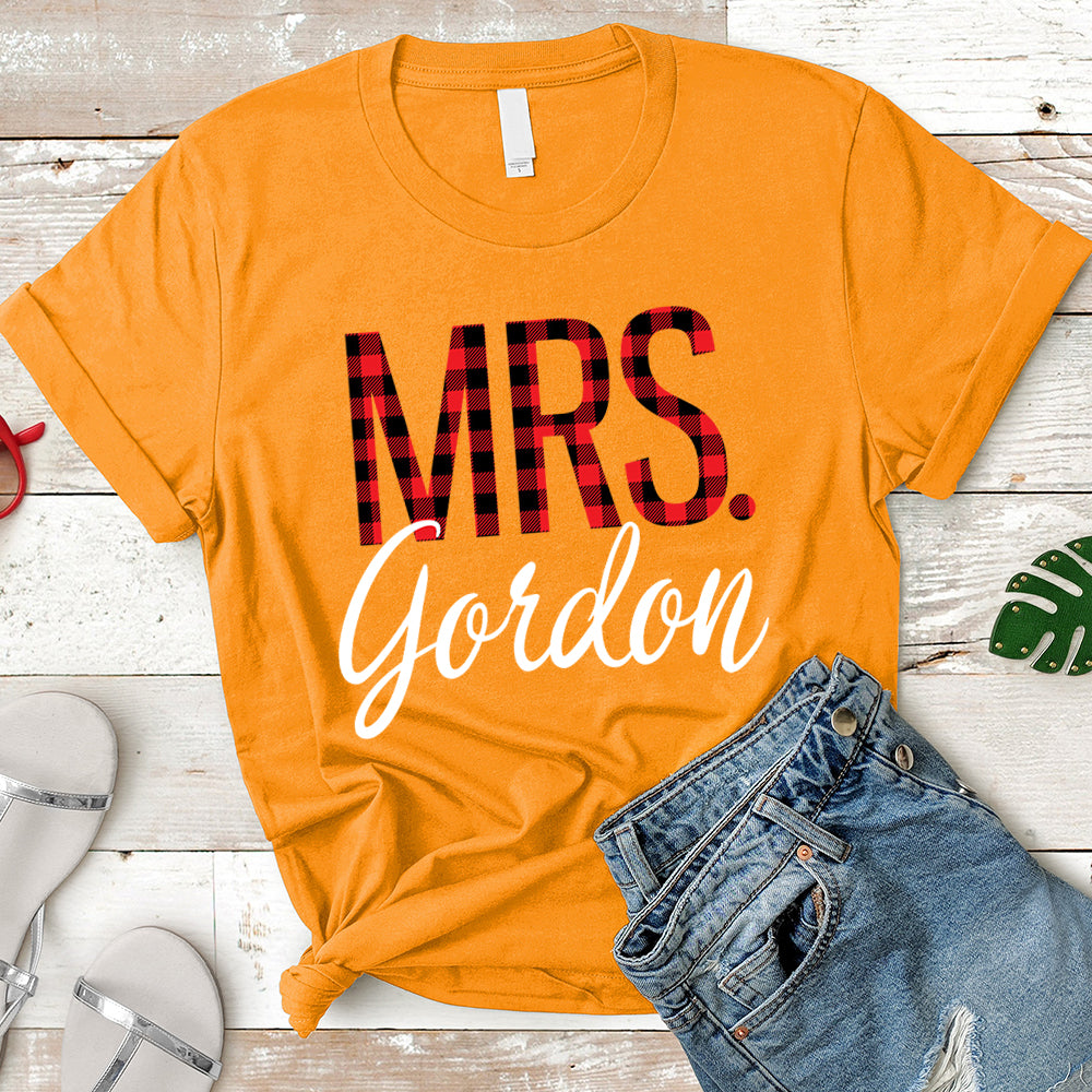 Personalized Mrs./Last Name Relaxed Boyfriend Personalized Last Name Boyfriend Buffalo Plaid Shirt / Caro