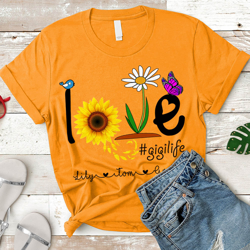 Grandma Love Gigi Life Heart Floral Cute Shirt, Nickname & Grandkid's Names Can Be Changed