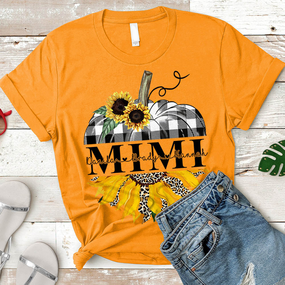 Grandma/Mimi/Gigi Sunflower Pumpkin Shirt, Nickname And Grandkid's Names Can Be Changed Vr2