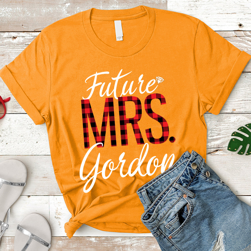Future Mrs./Last Name Relaxed Boyfriend Personalized Last Name Boyfriend Buffalo Plaid Shirt / Caro
