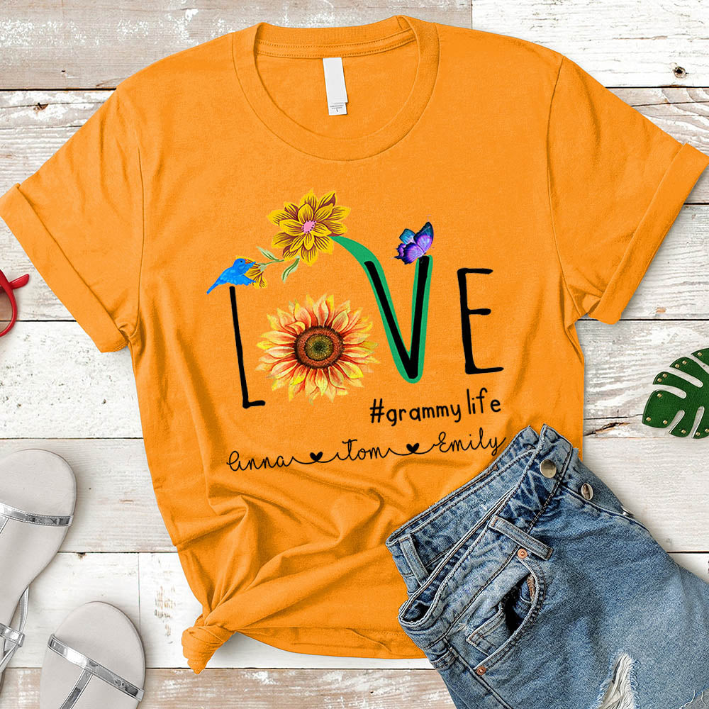 Personalized Nickname & Grandkid's Name Love Grammy Life Sunflower Shirt