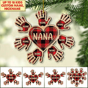 Heart Handprints Flower Christmas Personalized One Side Wood Ornament, HN98, DO99, Made By Wood And One Side Print