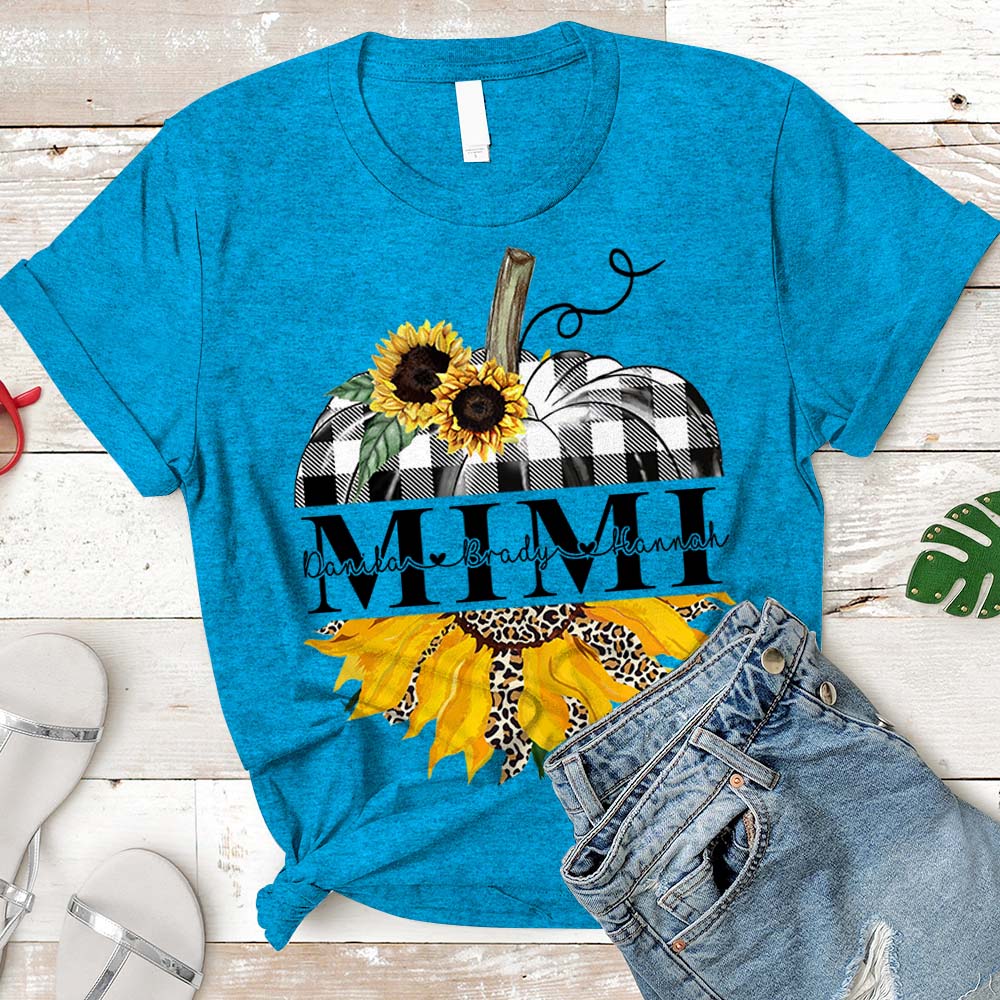 Grandma/Mimi/Gigi Sunflower Pumpkin Shirt, Nickname And Grandkid's Names Can Be Changed Vr2