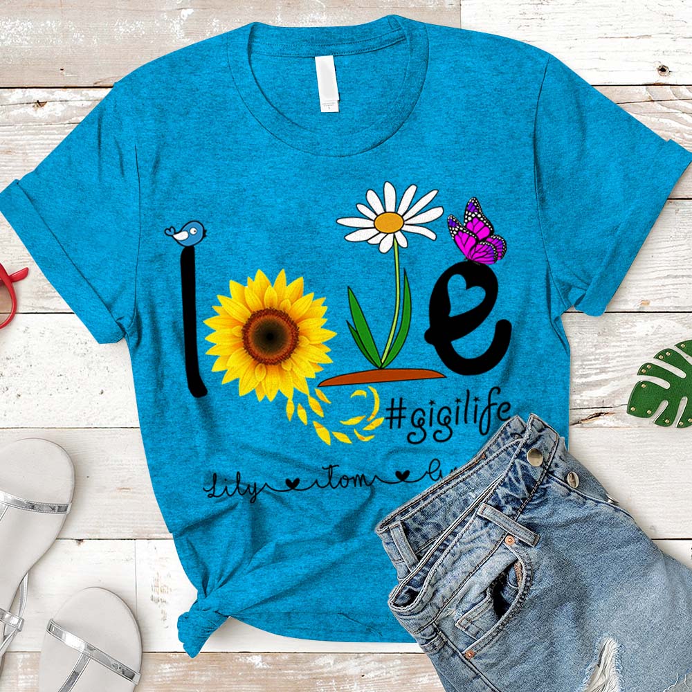 Grandma Love Gigi Life Heart Floral Cute Shirt, Nickname & Grandkid's Names Can Be Changed