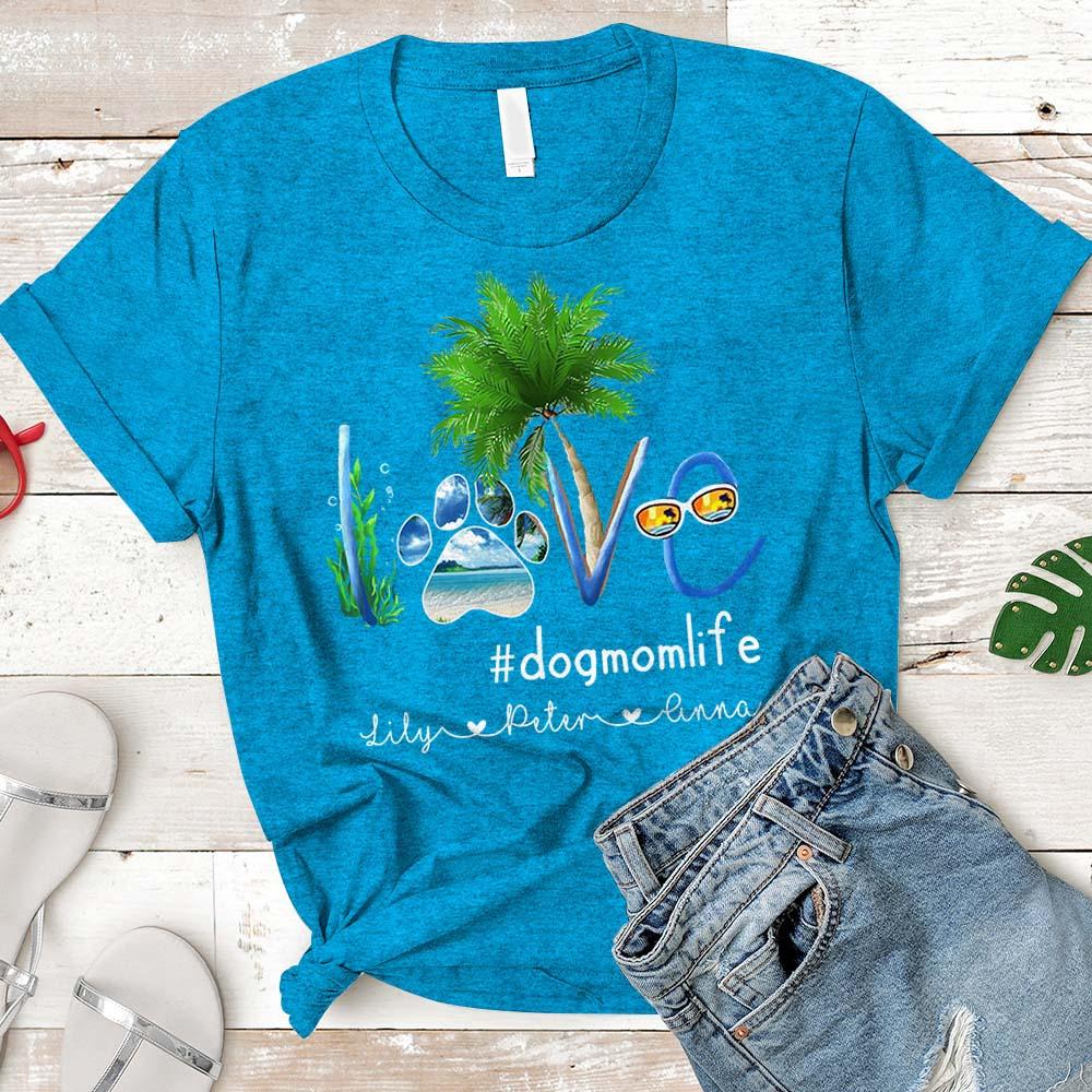Dog Mom Summer Sea Personalized Dog's Names T-Shirt