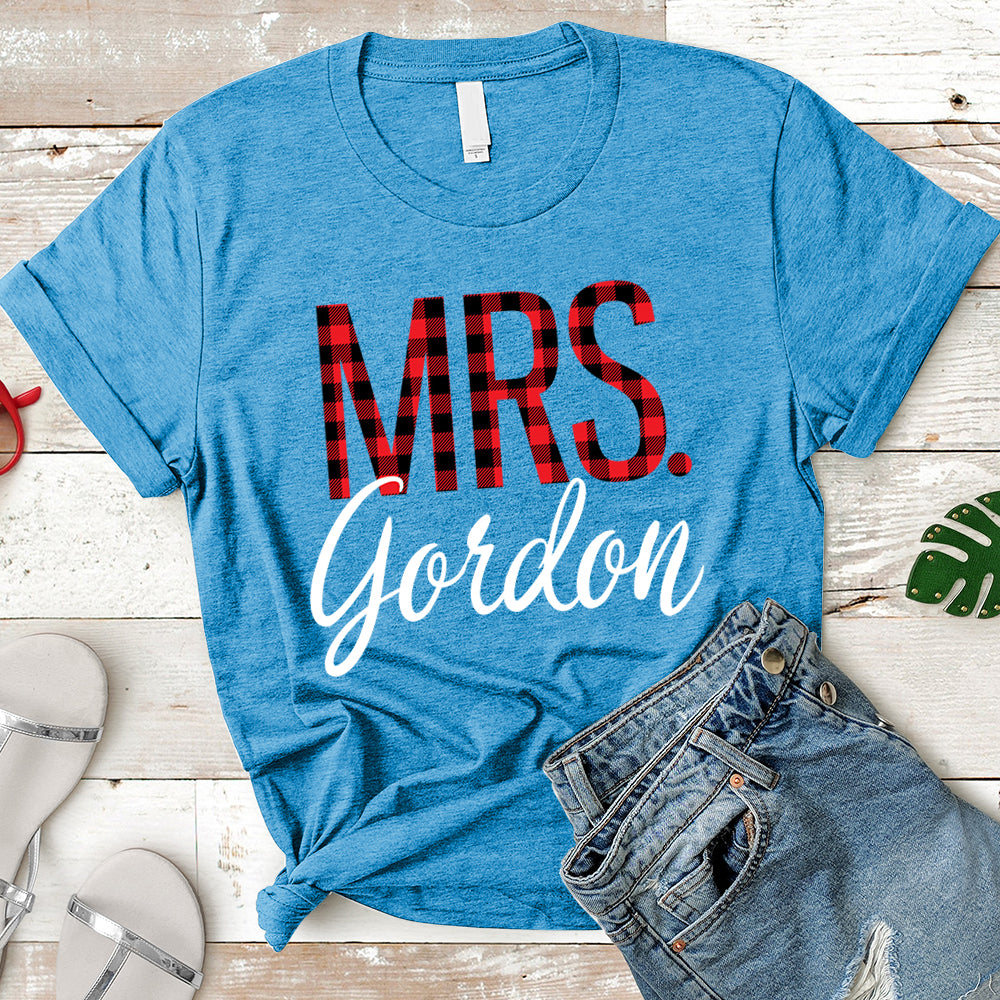 Personalized Mrs./Last Name Relaxed Boyfriend Personalized Last Name Boyfriend Buffalo Plaid Shirt / Caro