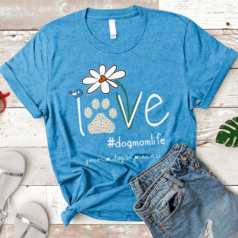Dog Mom Daisy Flower Personalized Dog's Names T-Shirt