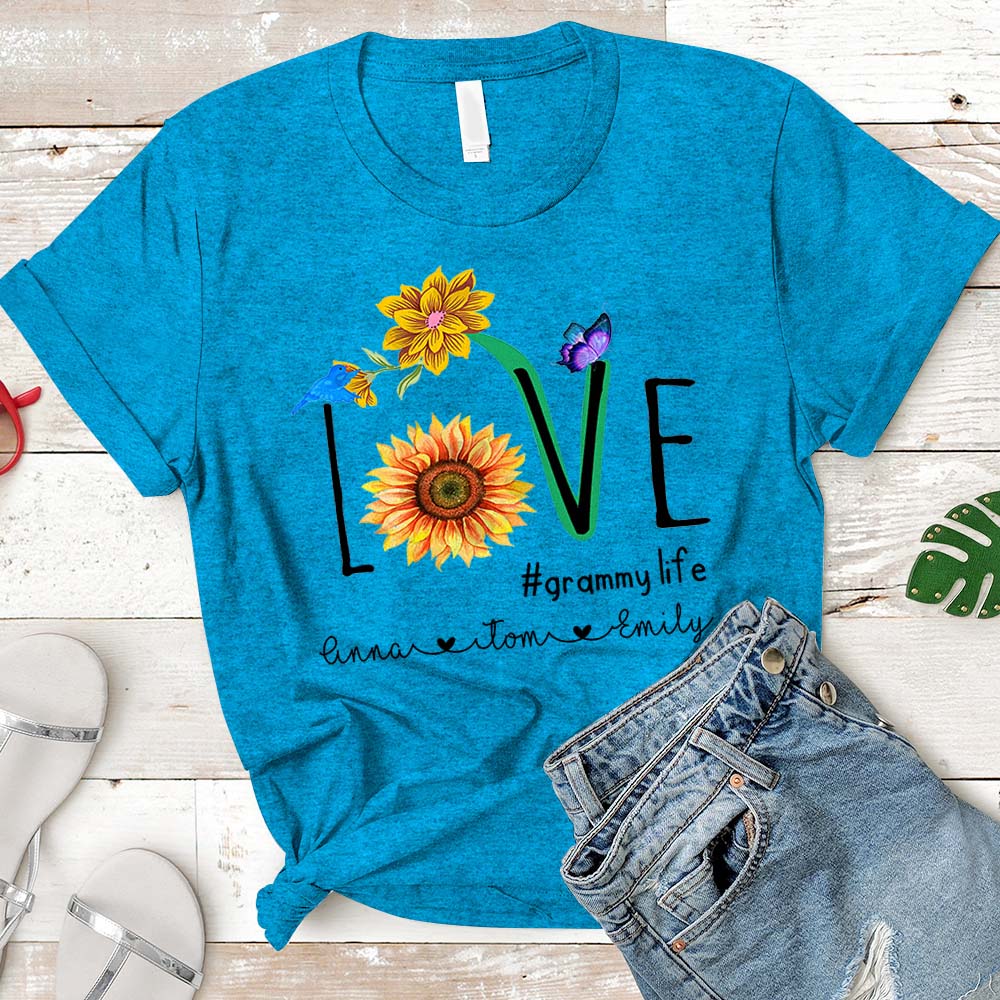 Personalized Nickname & Grandkid's Name Love Grammy Life Sunflower Shirt