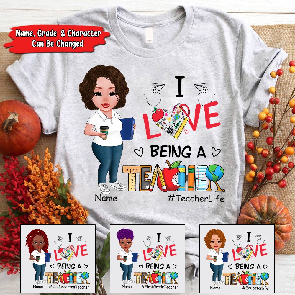 I Love Being Teacher School Item Heart Back To School Personalized Shirt For Teacher