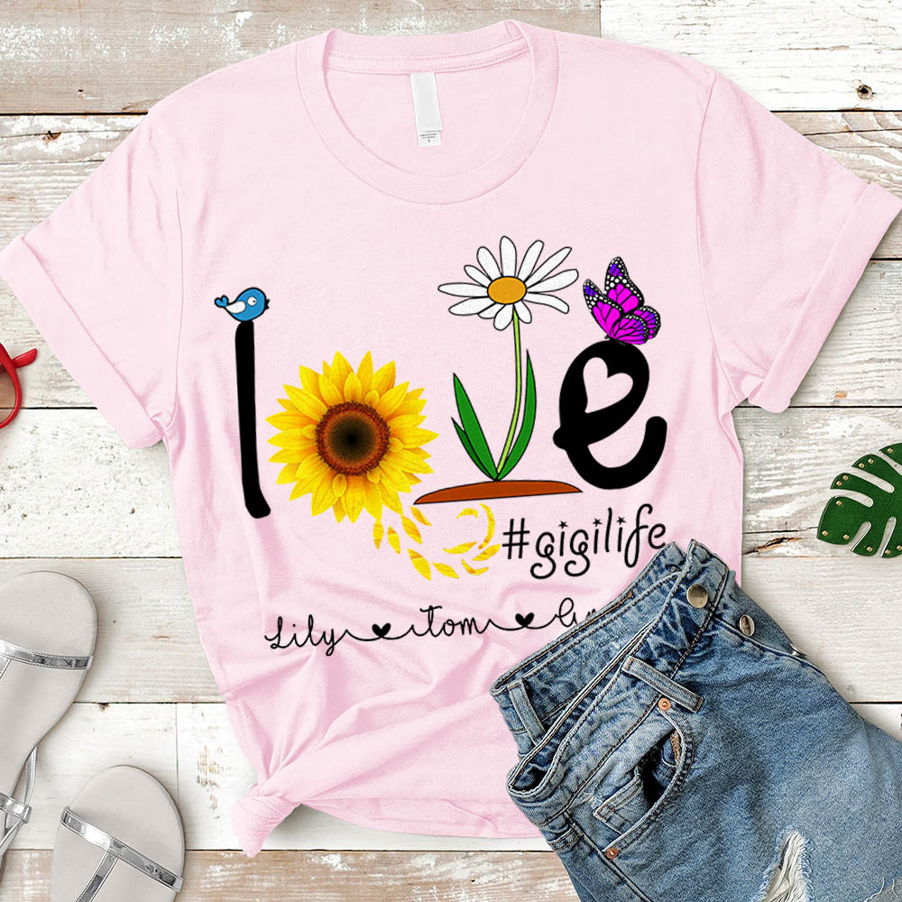 Grandma Love Gigi Life Heart Floral Cute Shirt, Nickname & Grandkid's Names Can Be Changed