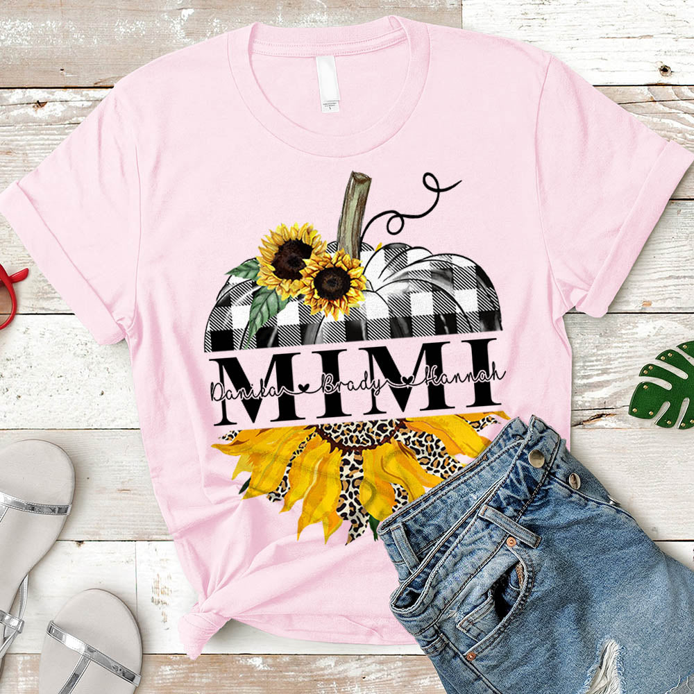 Grandma/Mimi/Gigi Sunflower Pumpkin Shirt, Nickname And Grandkid's Names Can Be Changed Vr2