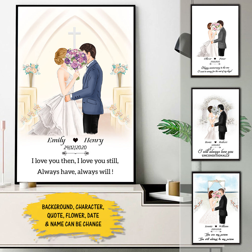 Happy Wedding - Couple Kiss Wife Husband Anniversary Gift For Couple Poster