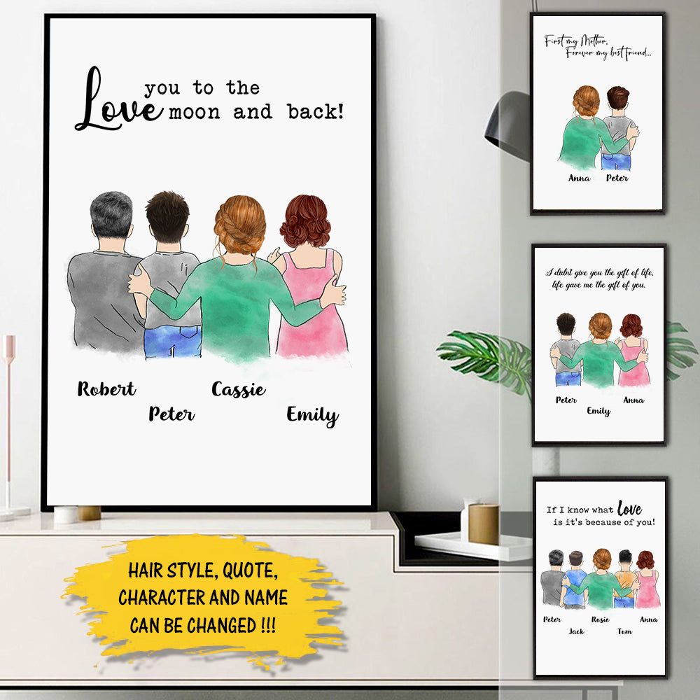 Mother Hug Poster, Mom Daughter Grandma Granddaughter 2 Friends 2 Sisters Gift For Mother's Day