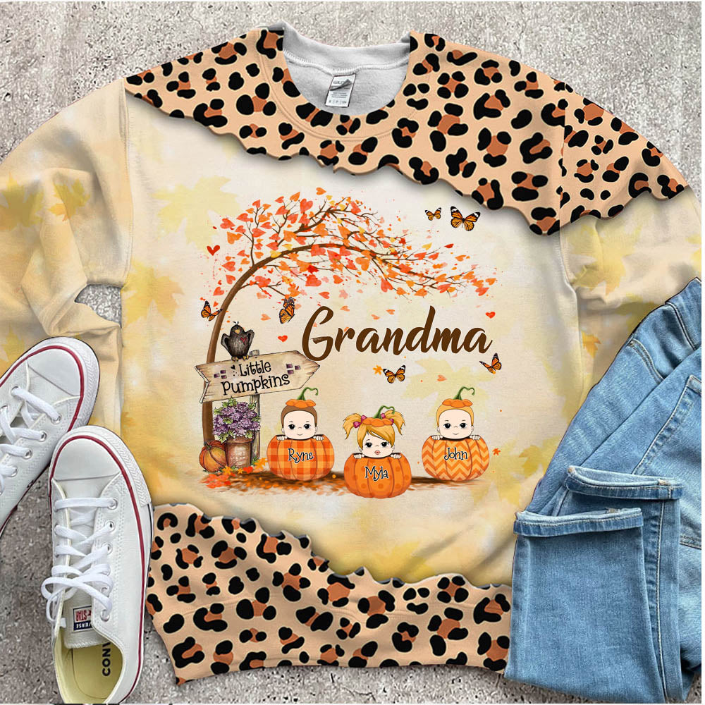 Nana's Little Pumpkin Autumn Halloween Personalized All Over Print 3D Shirts For Grandma Nana
