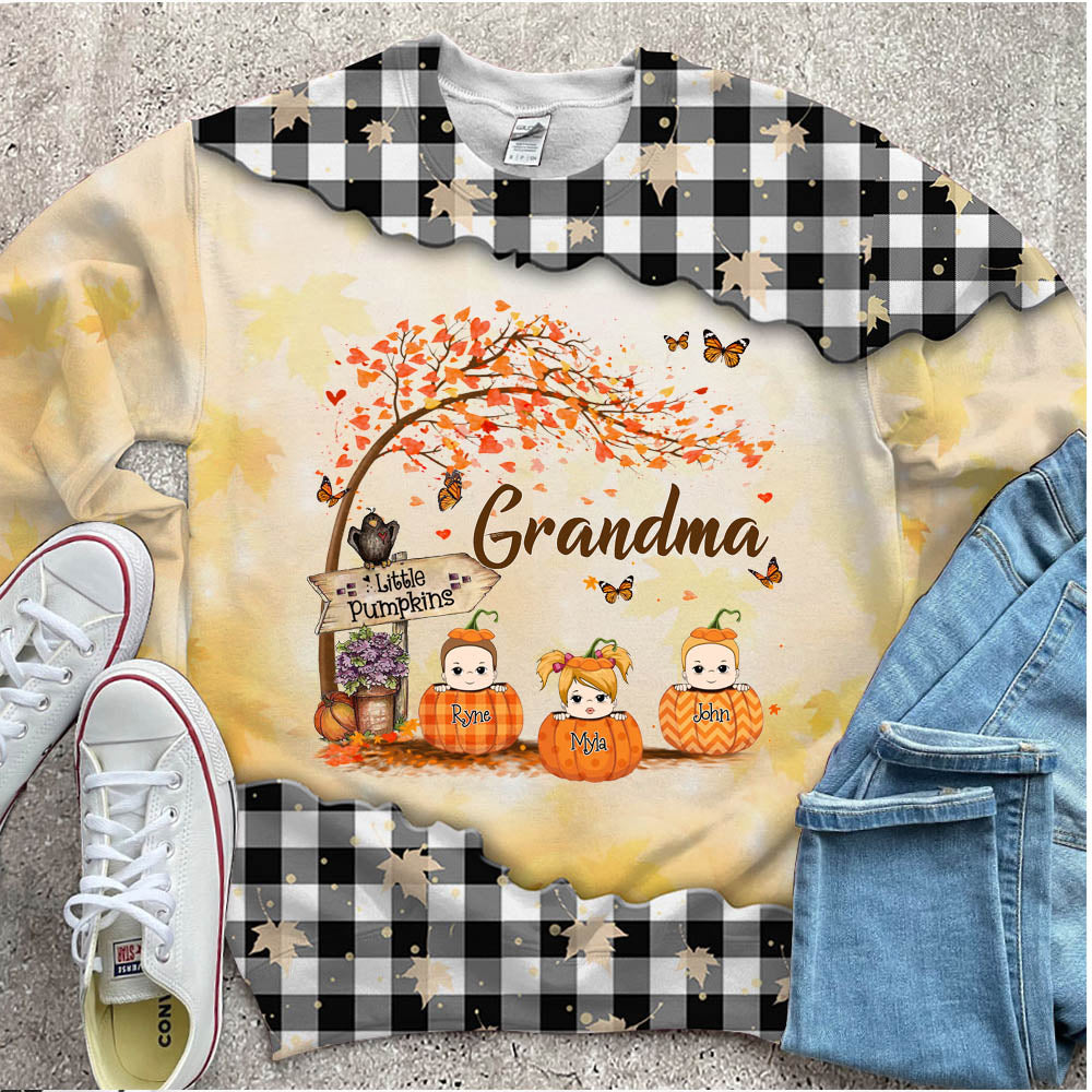 Nana's Little Pumpkin Autumn Halloween Personalized All Over Print 3D Shirts For Grandma Nana