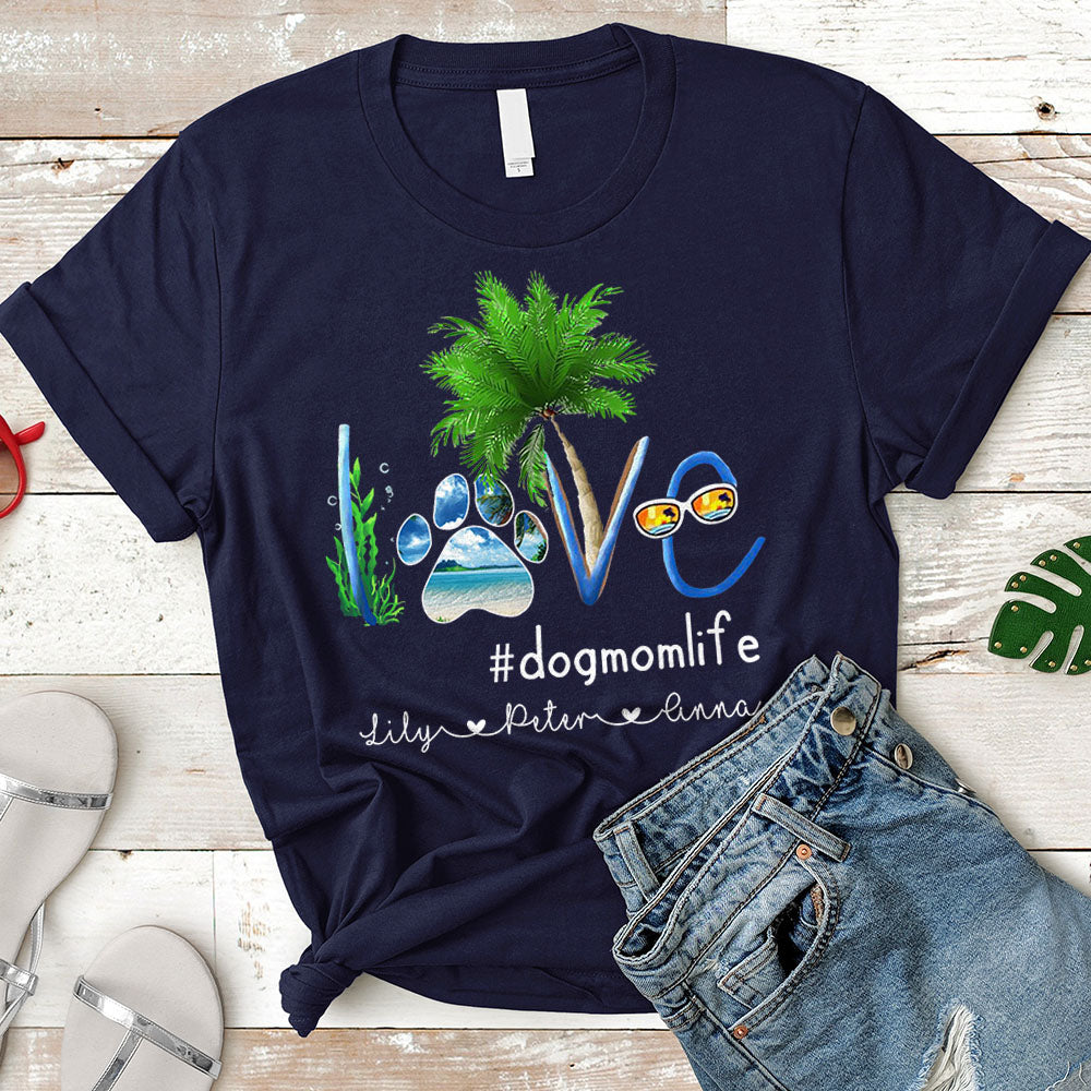 Dog Mom Summer Sea Personalized Dog's Names T-Shirt