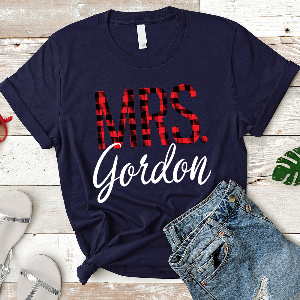 Personalized Mrs./Last Name Relaxed Boyfriend Personalized Last Name Boyfriend Buffalo Plaid Shirt / Caro