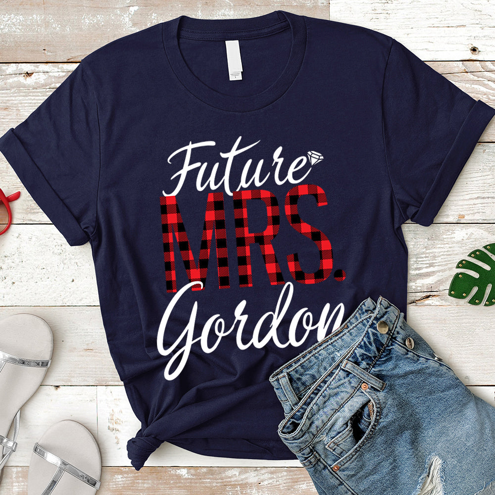 Future Mrs./Last Name Relaxed Boyfriend Personalized Last Name Boyfriend Buffalo Plaid Shirt / Caro