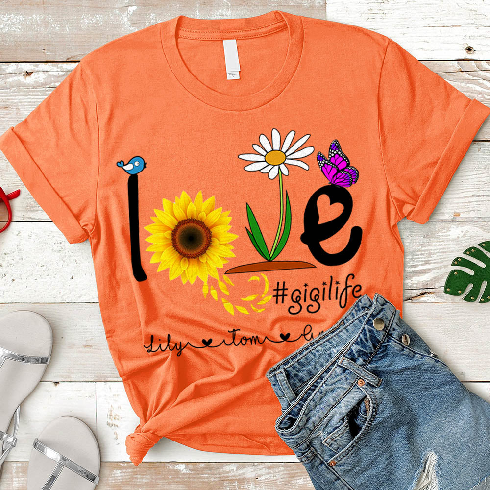 Grandma Love Gigi Life Heart Floral Cute Shirt, Nickname & Grandkid's Names Can Be Changed