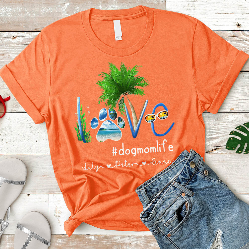 Dog Mom Summer Sea Personalized Dog's Names T-Shirt