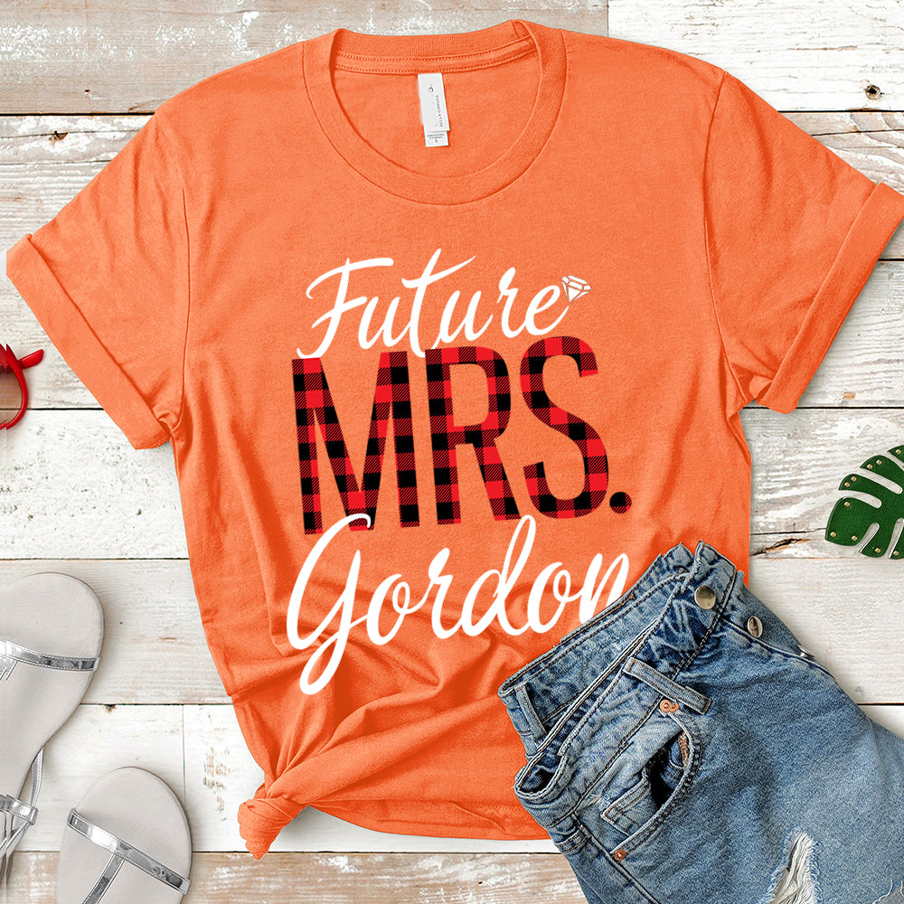 Future Mrs./Last Name Relaxed Boyfriend Personalized Last Name Boyfriend Buffalo Plaid Shirt / Caro