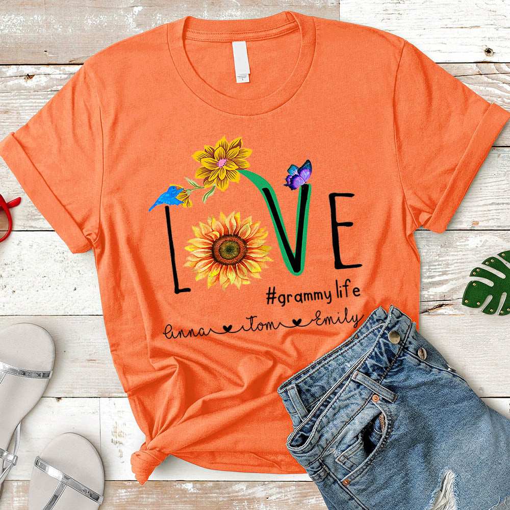Personalized Nickname & Grandkid's Name Love Grammy Life Sunflower Shirt