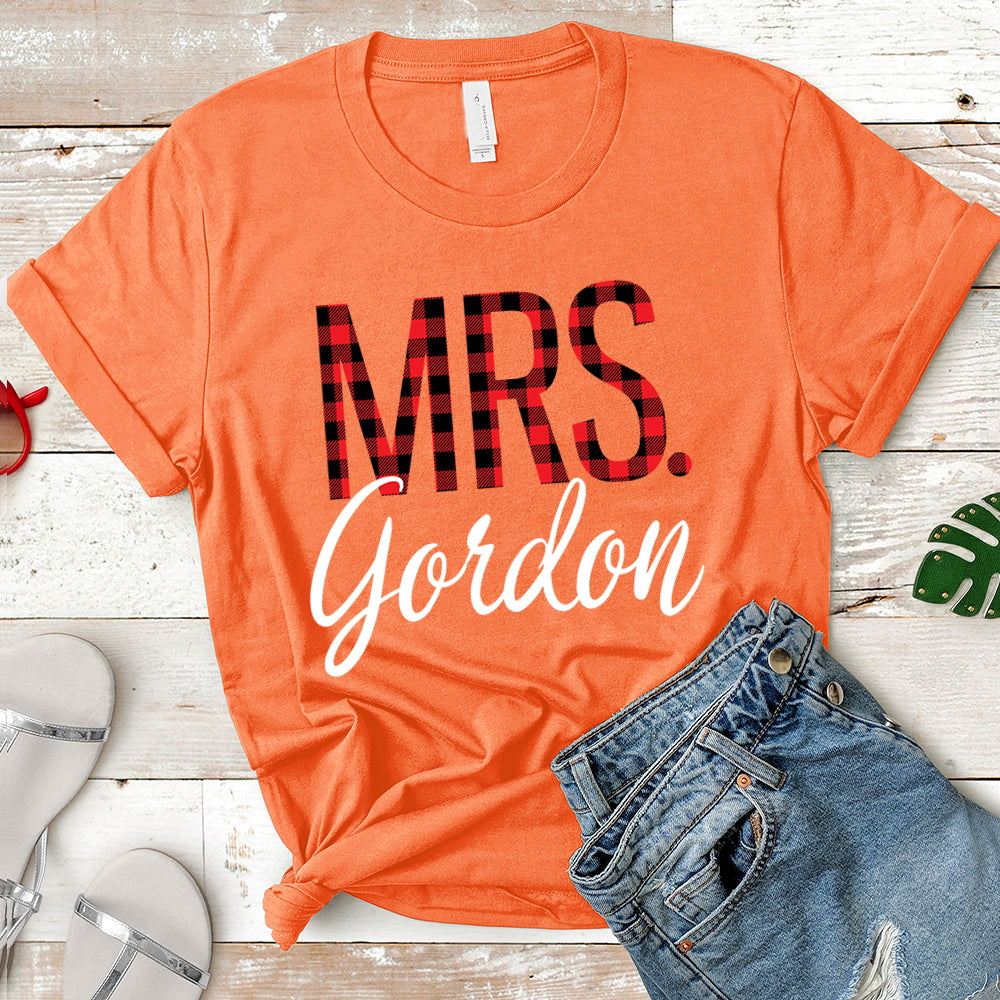 Personalized Mrs./Last Name Relaxed Boyfriend Personalized Last Name Boyfriend Buffalo Plaid Shirt / Caro