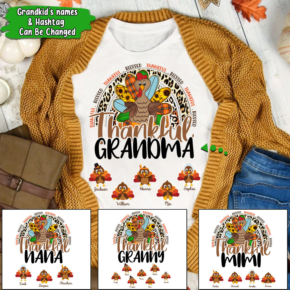 Personalized Thankful Grandma With Grandkids Thanksgiving Shirts