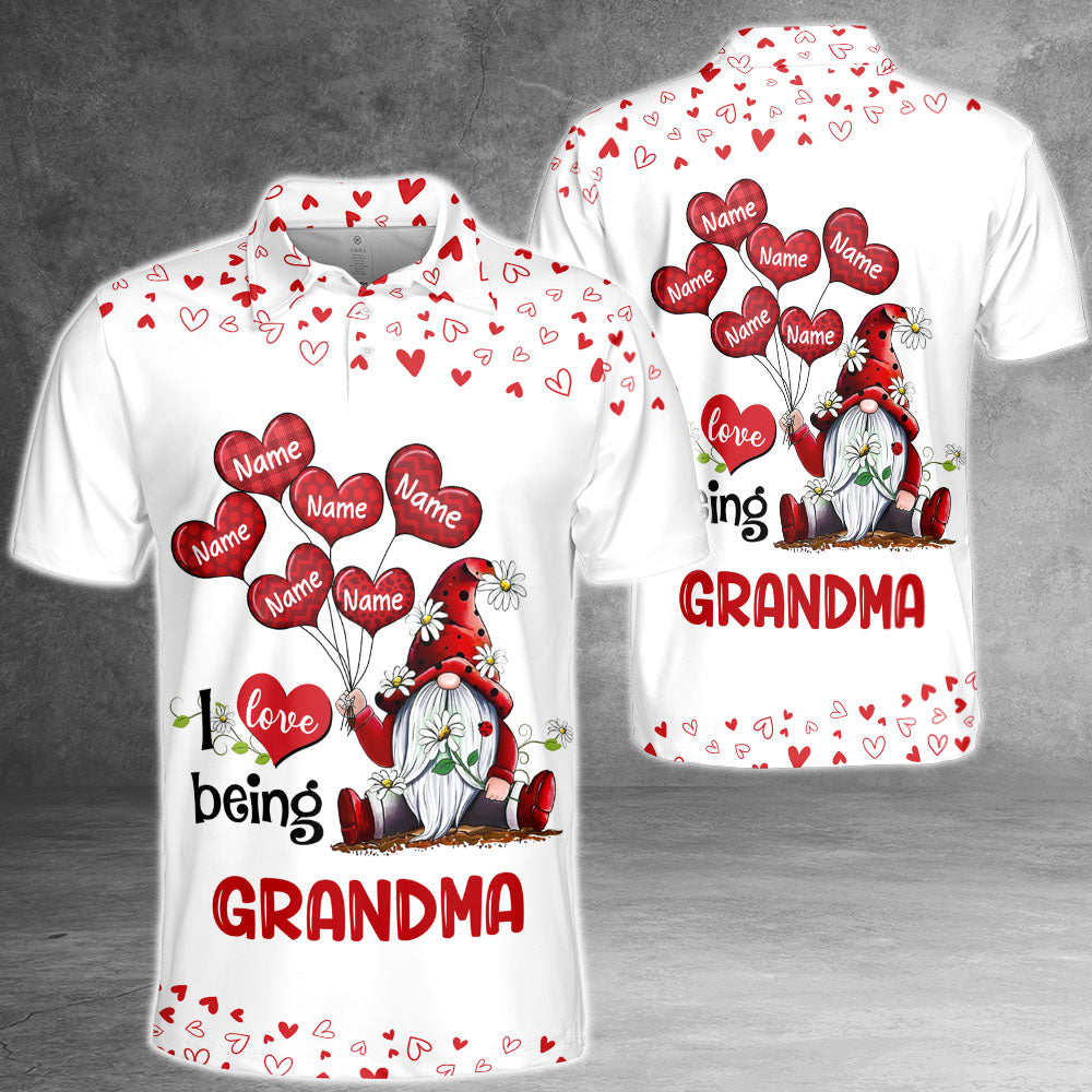 I Love Being Grandma Gnomes Balloon Hearts Personalized All Over Print Shirt, 3D Shirt For Grandma