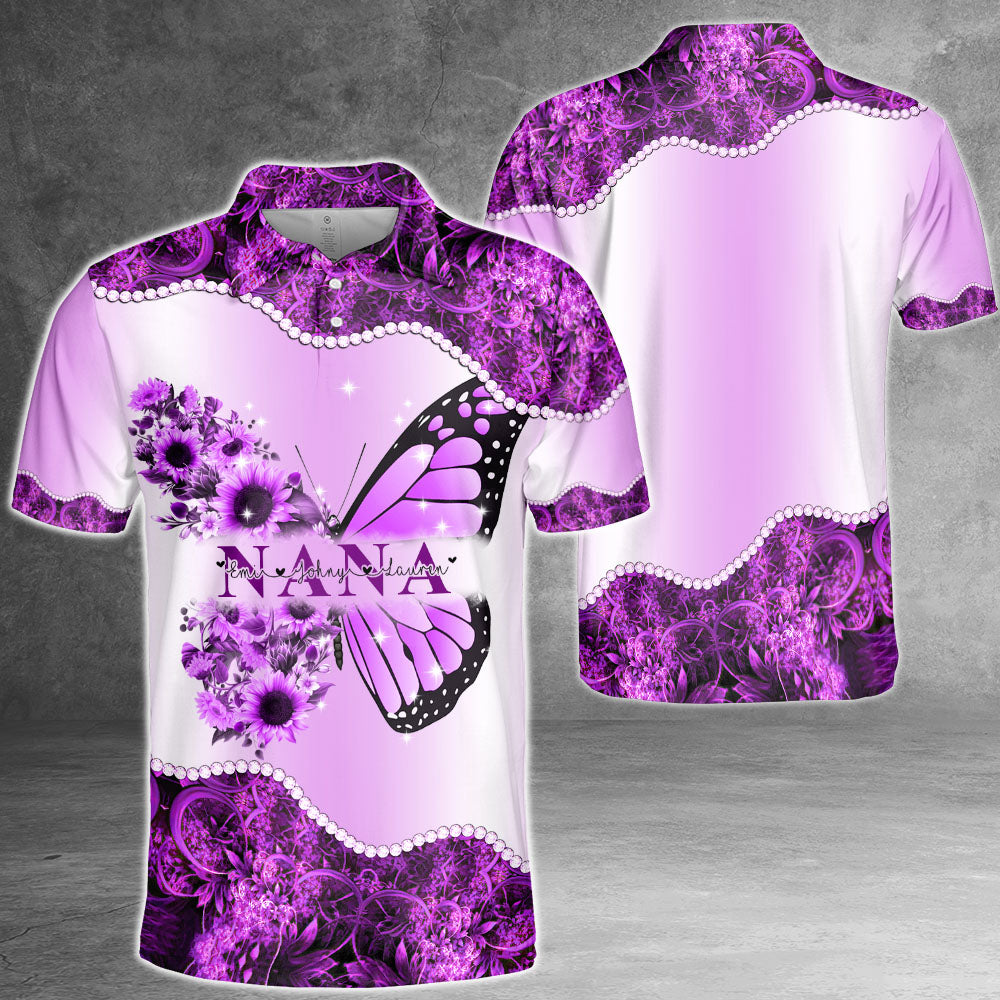 Personalized Nickname & Grandkid's Names All Over Print Shirts Butterfly Sunflower